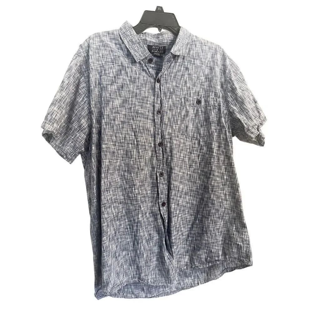 Rebels & Nomads Men's Blue Space Dye Plaid Cotton Button Up Shirt Size XL